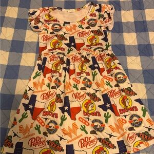 Girl's Short-Sleeve Texas Logo Print Dress in White with Red & Blue Accents